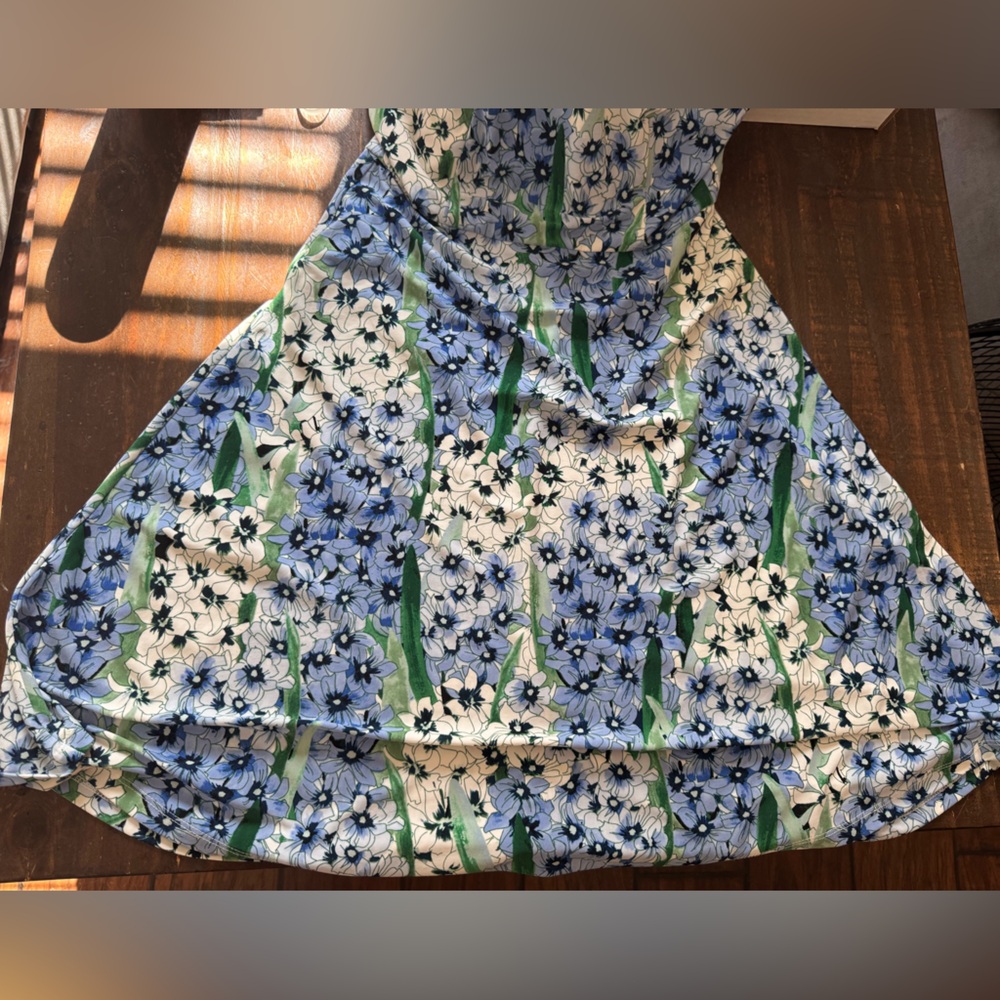 Tommy Hilfiger White & Blue High Neck Floral Dress - Picture 14 of 15